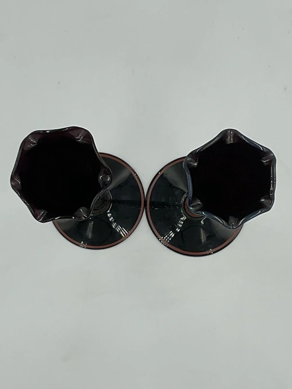Antique Pair of Maryland Glass Black Amethyst Glass Art Deco Vase Hand Painted